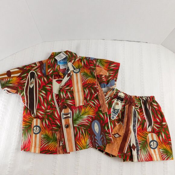 RJC Infant Boy Hawaiian Shirt Shorts Set 12M Cotton Surfboard Tropical Pattern - Picture 16 of 16
